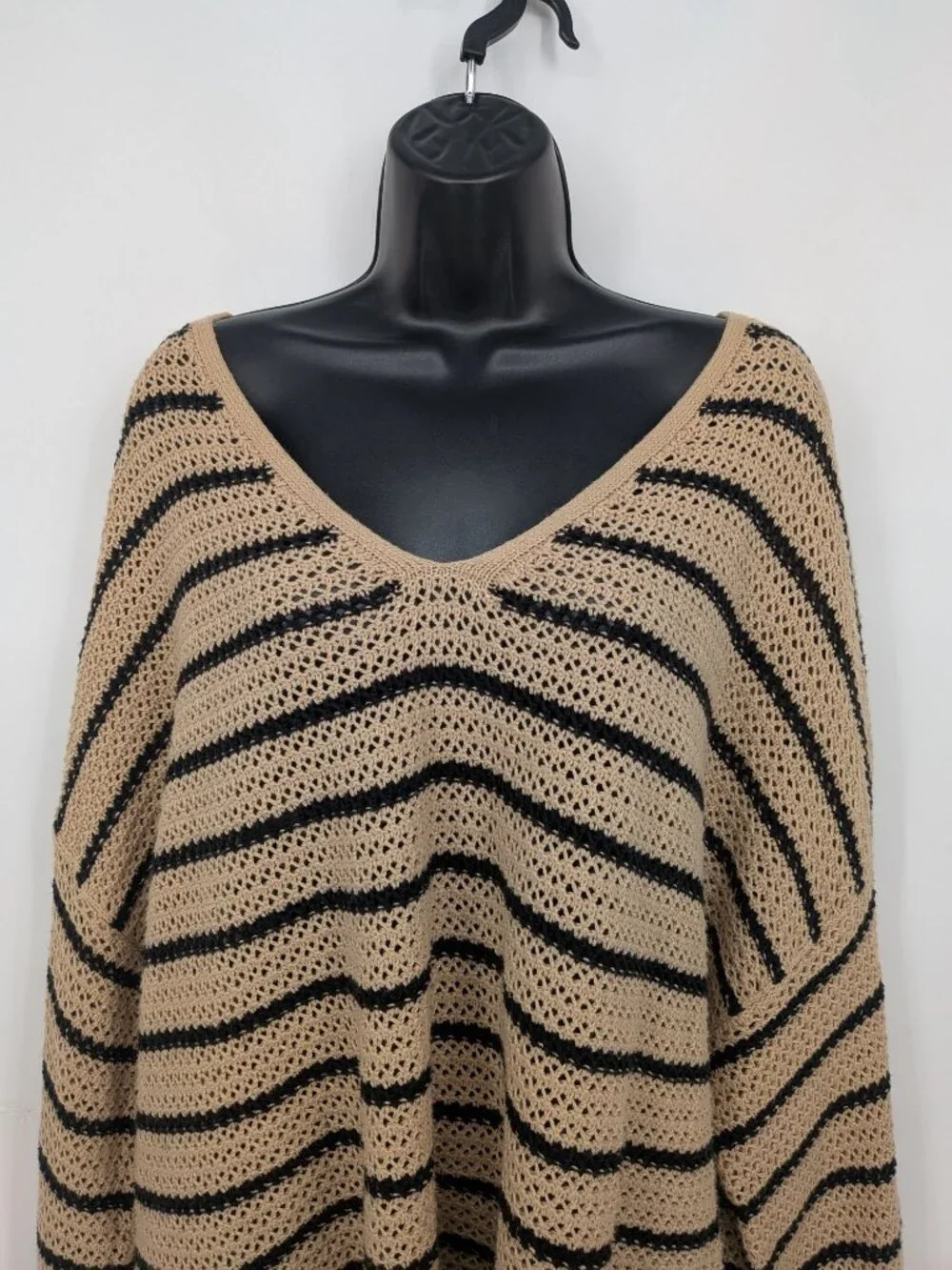Crochet Open Knit V Neck Sweater Striped Oversized Boho Cottage Slouchy XXLarge